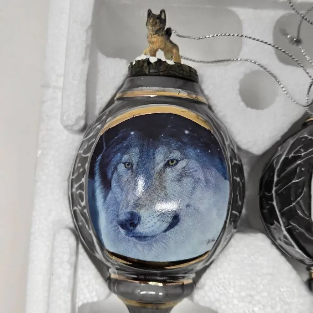 BRADFORD EDITIONS VOICES OF THE WILDERNESS SET 6 3 X WOLF 3D CHRISTMAS ORNAMENT